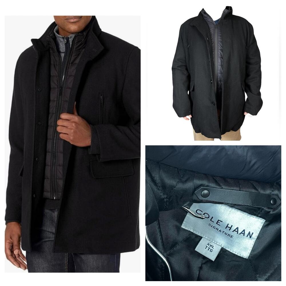 Cole Haan Black Wool Coat Men XXL Puffer Bib Vest Winter Outdoors Gorpcore